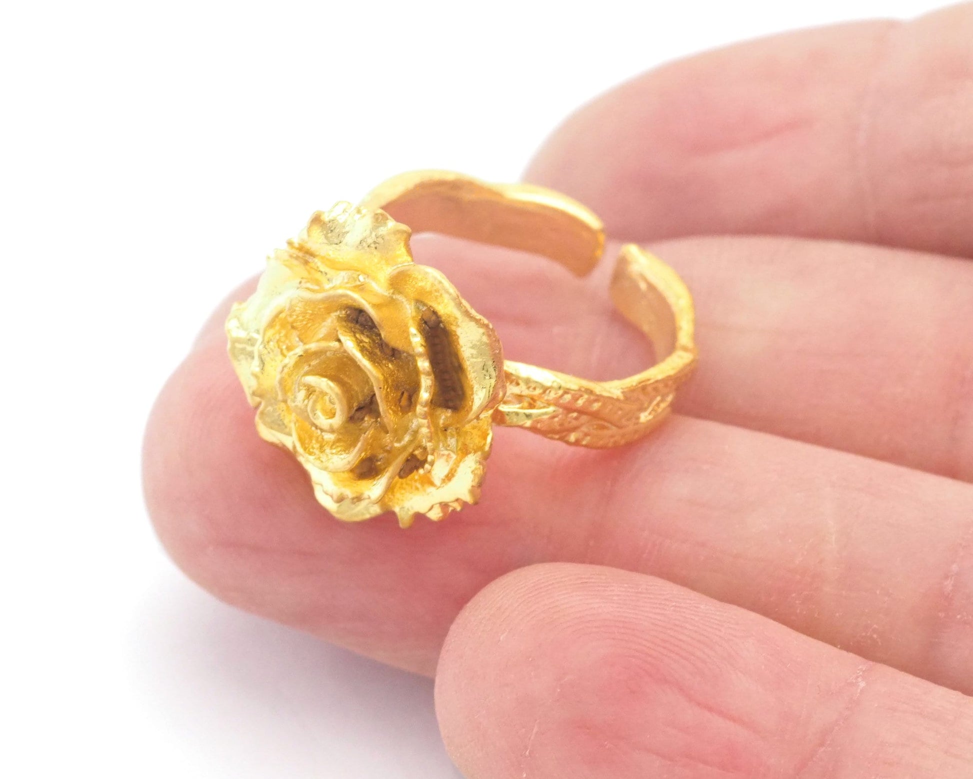 Shiny Gold Plated Rose Adjustable Ring brass (17mm 7US inner size) OZ3247