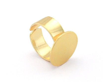 Signet Ring Adjustable Ring Blank - Shiny Gold plated Brass (17.5-20mm 7-10US inner size - Adjustable ) OZ3953