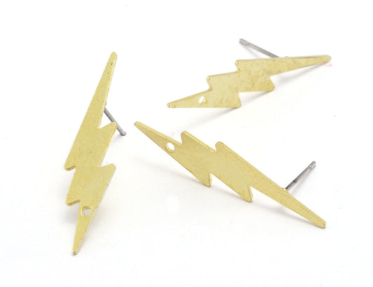 Thunder Earring Stud Raw brass Earring Posts, 34x8mm OZ4491