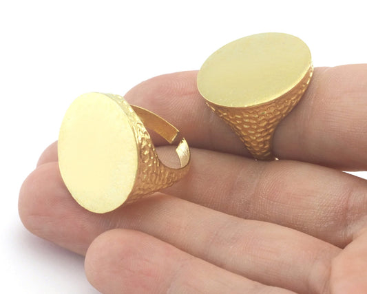 Hammered Adjustable Signet Ring Blank - raw brass (17.5mm 7US inner size ) 24mm blank size OZ4408