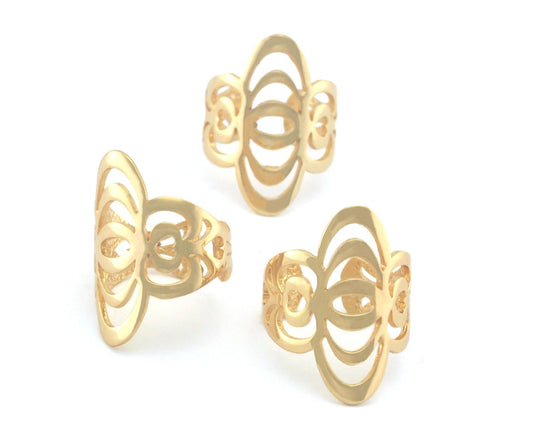 Hearts Waves statement adjustable ring Gold Plated brass (6 - 8US inner size) Oz4343