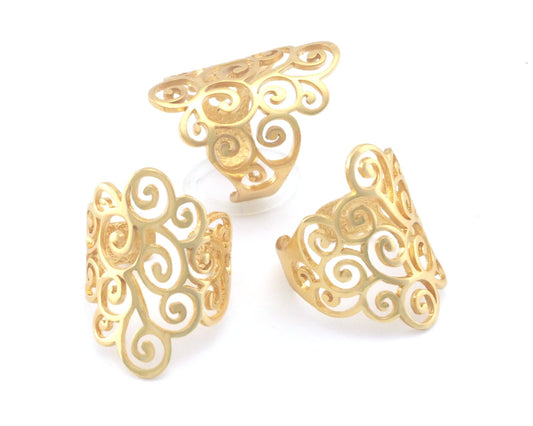 Branches Swirl Statement Adjustable Ring Gold Plated Brass (6 - 8US inner size) Oz4340