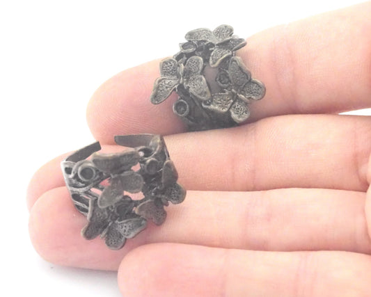 Ring Butterflies Adjustable Ring Bezel - Antique bronze plated brass (18mm 8US inner size - Adjustable ) OZ2733