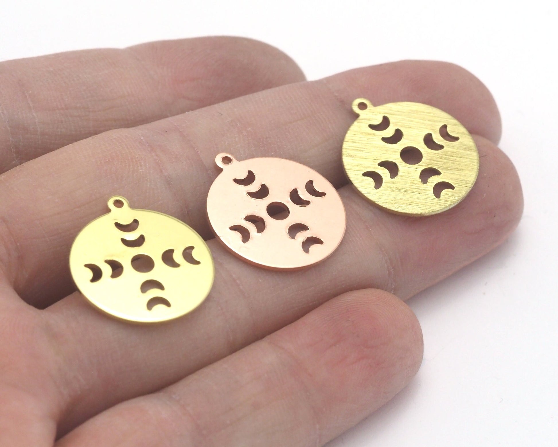 Round Moon 20x18mm (States of the moon) Copper - raw brass - brushed brass 1 holes charms findings 4499