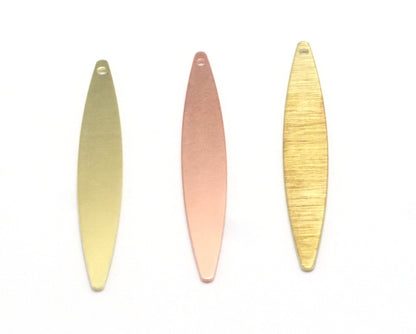 Marquise Charms, Earring charms parts, 50x7mm Tag blank charms findings Antique Silver - Copper - raw brass - brushed brass 1 hole 4506