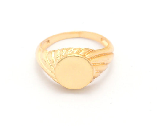 Croissant Signet Ring Blank - Shiny gold plated brass (16.25mm 5.5US inner size ) 10mm blank size 4391