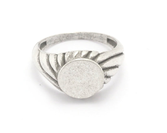 Croissant Signet Ring Blank - Antique silver plated brass (16.25mm 5.5US inner size ) 10mm blank size 4391