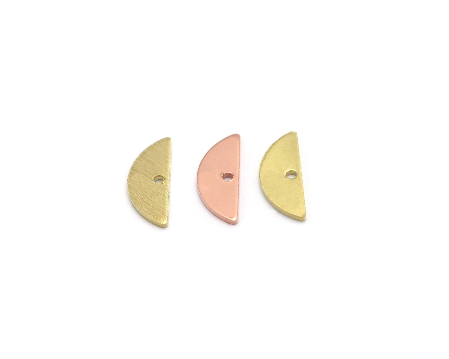 Semi Circle Half Moon tag stamping charms findings blank copper - raw brass - brushed brass 5x14mm (0.8mm thickness) 1 hole 4514