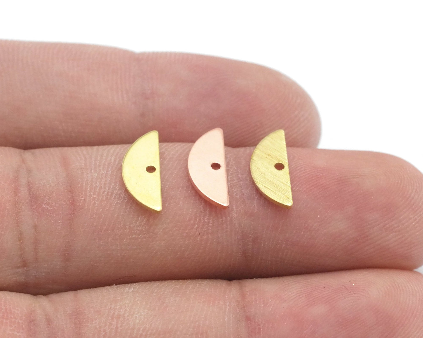 Semi Circle Half Moon tag stamping charms findings blank copper - raw brass - brushed brass 5x14mm (0.8mm thickness) 1 hole 4514