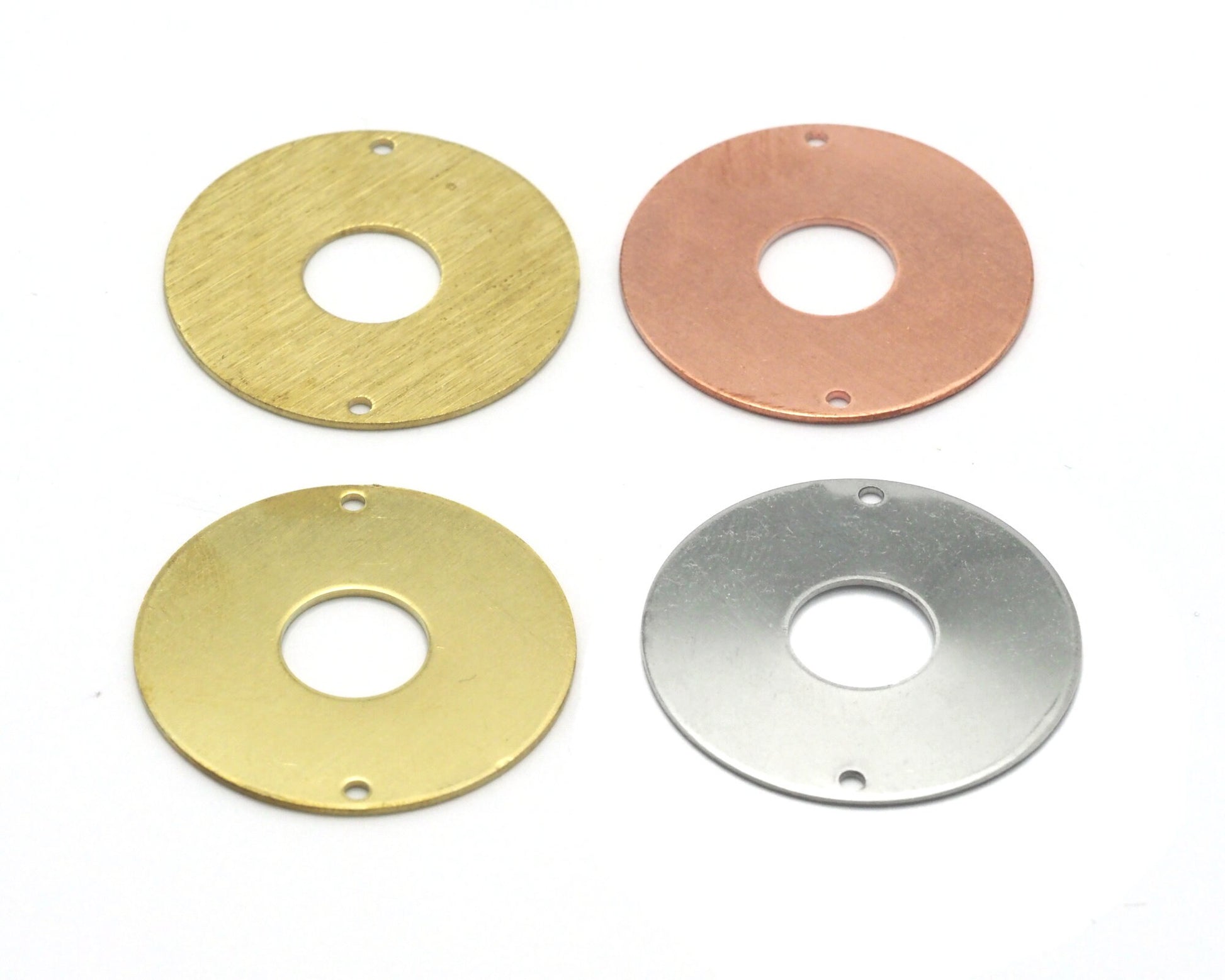 Round Circle Disc 40mm Tag Connector Stamping Charms Raw Brass - Brushed Brass - Raw Copper - Stainless Steel 2 hole Findings S35