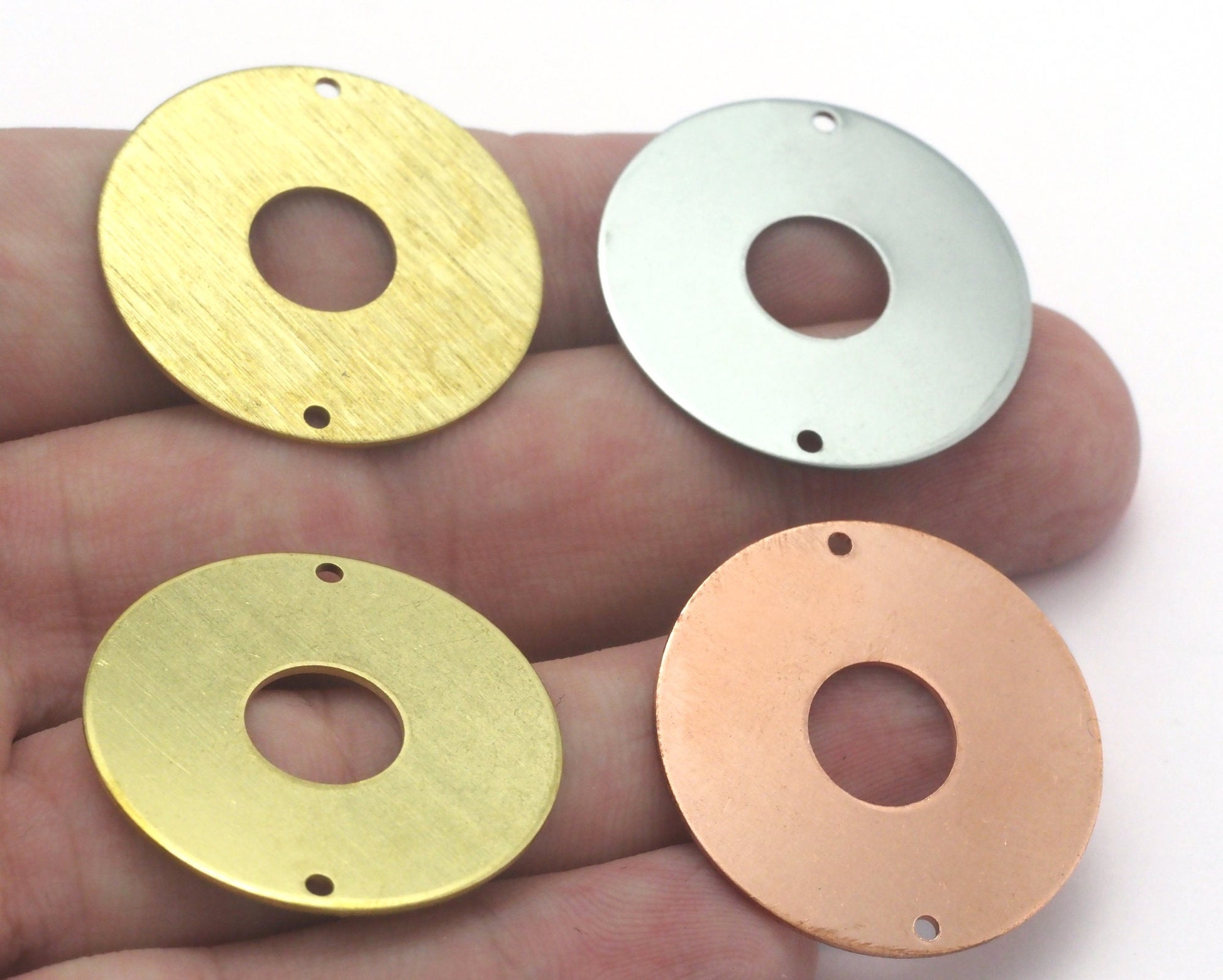 Round Circle Disc Tag Connector Stamping Charms Raw Brass - Brushed Brass - Raw Copper - Stainless Steel 30mm 2 hole Findings S1