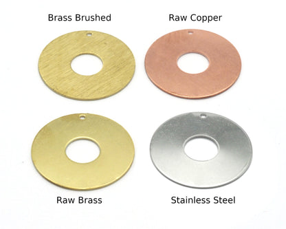 Round Circle Disc Tag Stamping Charms Raw Brass - Brushed Brass - Raw Copper - Stainless Steel 30mm 1 hole Findings S2