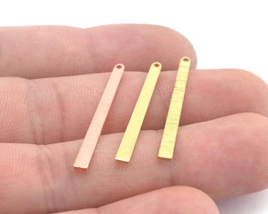 Rectangle rod bar 3x35mm stamping charms findings blank copper - raw brass -brushed brass (0.8mm thickness) 1 hole 4532