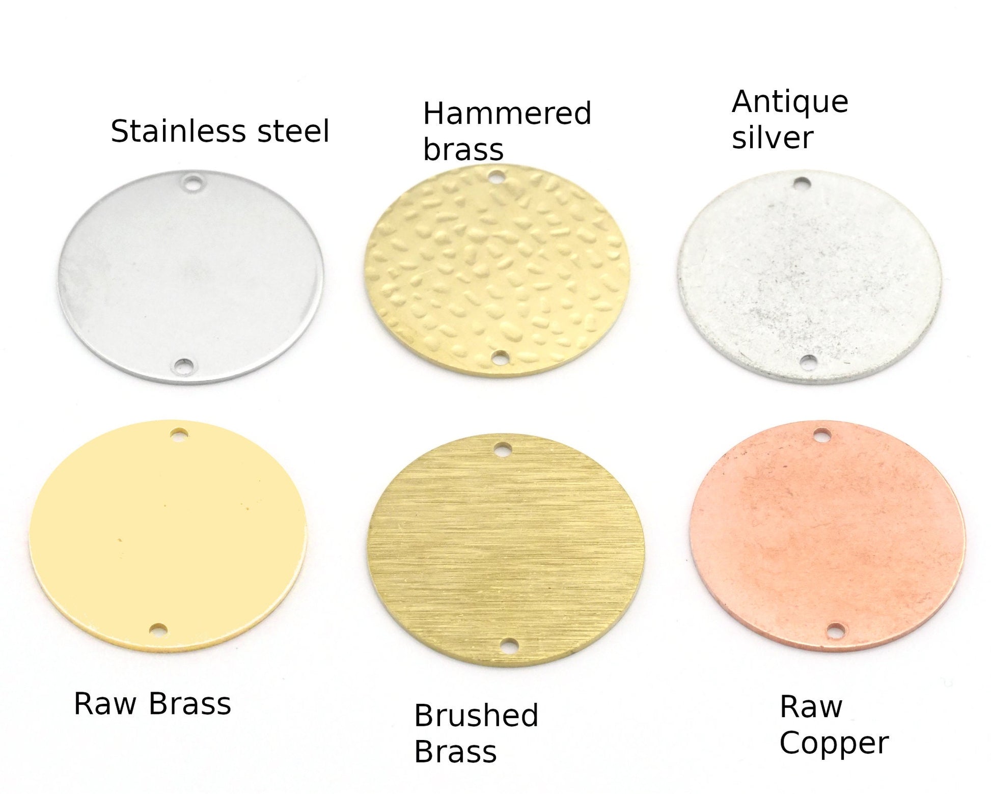 Round Disc Stamp 25mm Charms Raw Brass Copper Stainless Steel (0.8mm thickness) 2 hole findings S73