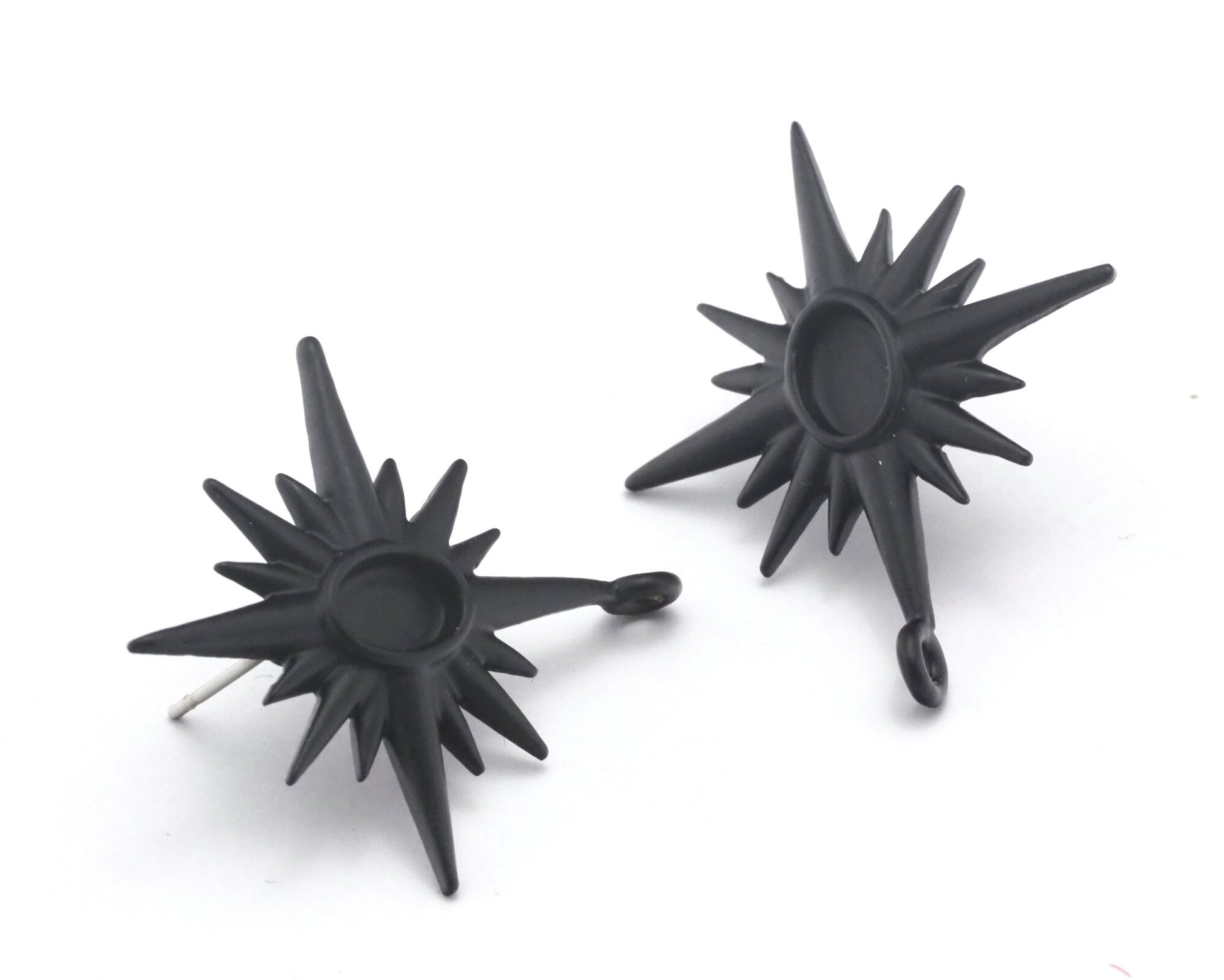 Star earring Base Blank Bezel with hoop Black Painted Brass setting 32x28mm (6x4mm blank size) 1 set OZ4411