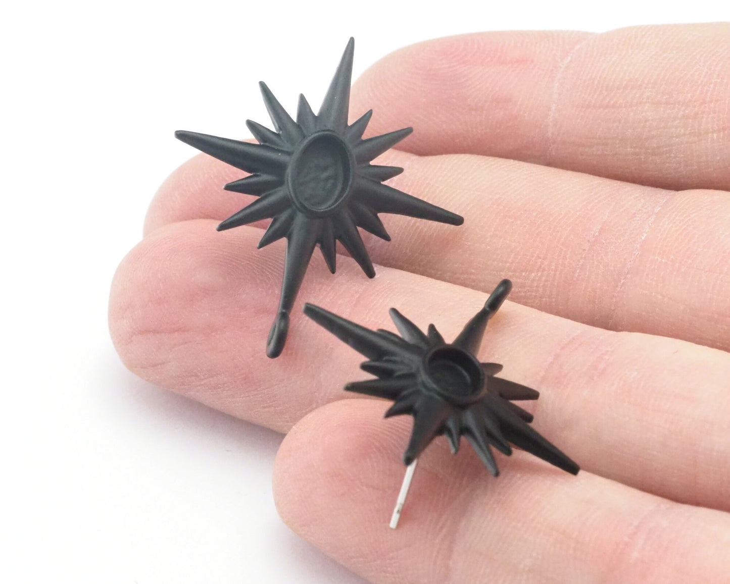 Star earring Base Blank Bezel with hoop Black Painted Brass setting 32x28mm (6x4mm blank size) 1 set OZ4411
