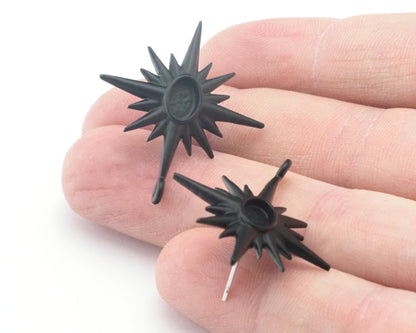 Star earring Base Blank Bezel with hoop Black Painted Brass setting 32x28mm (6x4mm blank size) 1 set OZ4411