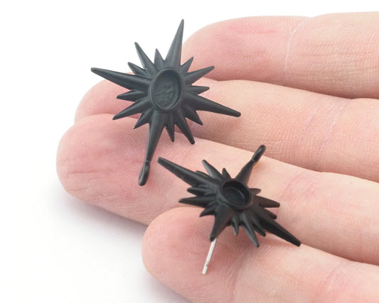 Star earring Base Blank Bezel with hoop Black Painted Brass setting 32x28mm (6x4mm blank size) 1 set OZ4411