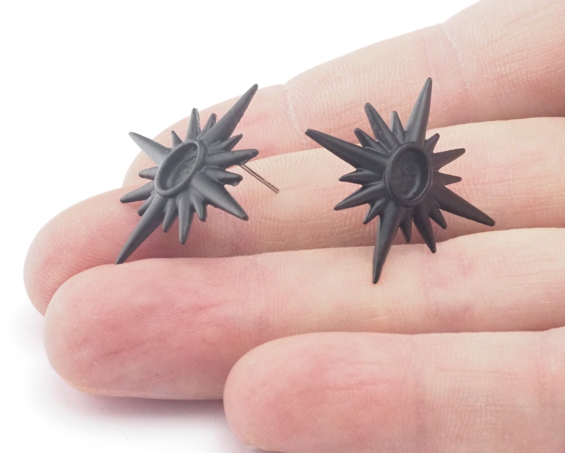Star earring Base Blank Bezel Black Painted Brass setting 32x28mm (6x4mm blank size) 1 set OZ4411