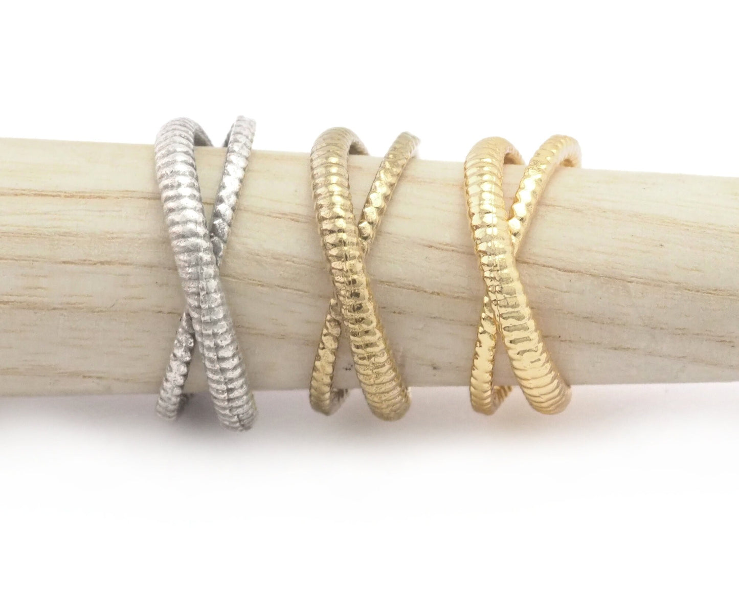 Minimalist Ring Cross Adjustable Ring Raw - Antique Silver -Gold Plated Brass (16.5mm 6US inner size) Oz3852