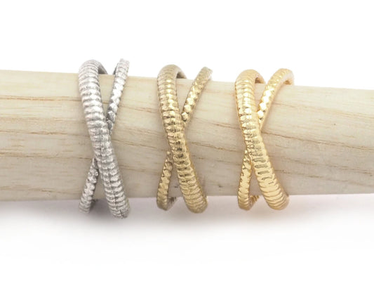 Minimalist Ring Cross Adjustable Ring Raw - Antique Silver -Gold Plated Brass (16.5mm 6US inner size) Oz3852