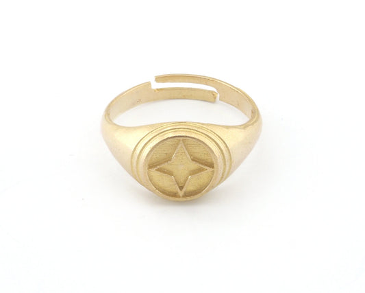 Star Signet Ring Adjustable Raw Brass (12.5-14US inner size) 3626