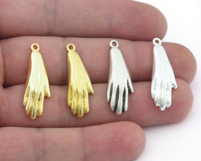 Hand Pendant Raw Brass Antique, Shiny Silver , Gold Plated 32x11mm 4479