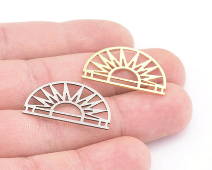 Moon Statement Sun Charms Pendant Raw Brass, Stainless Steel 18x29mm 0.5 mm 2 hole Findings 3576