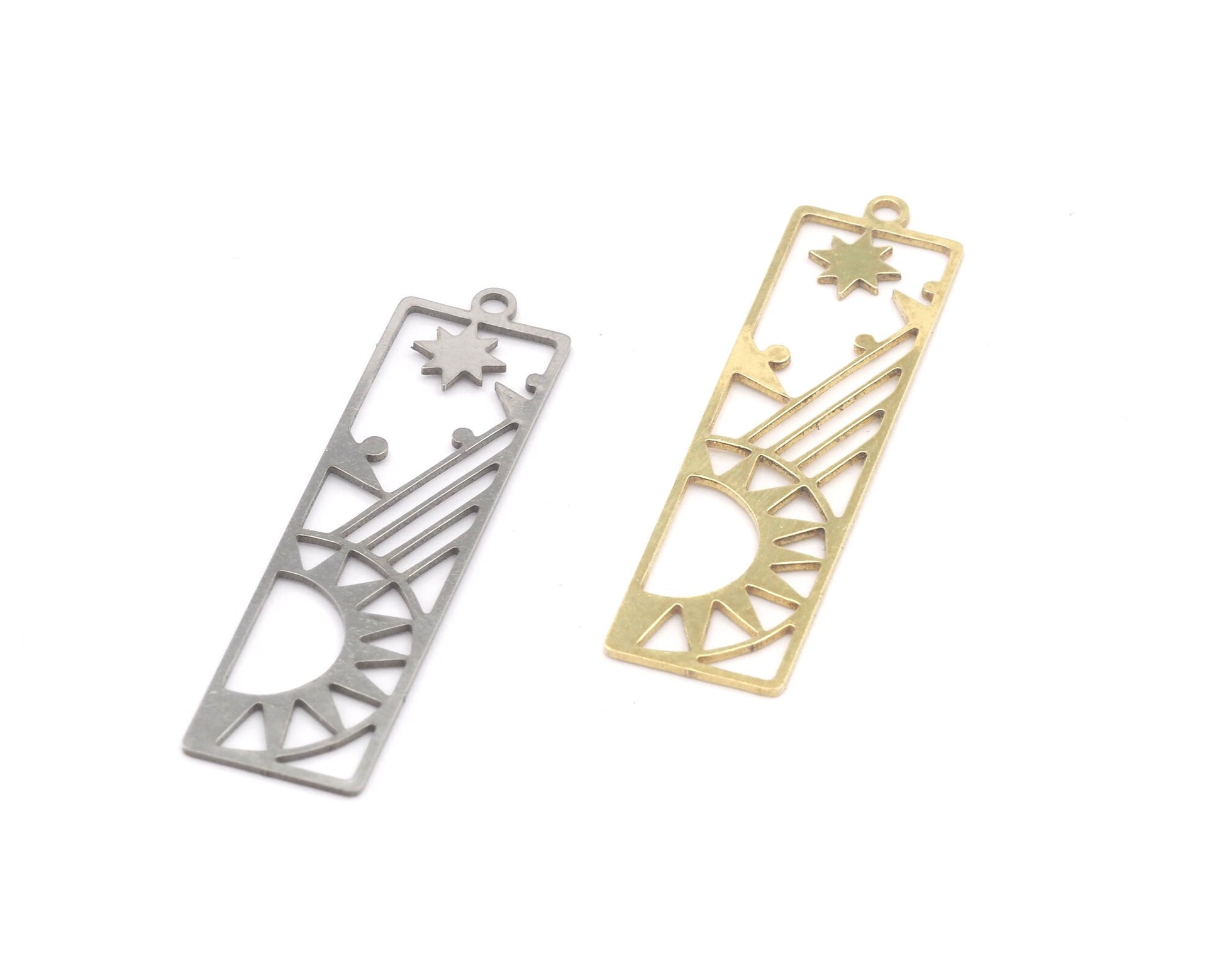 Moon Sun Charms North Star Pendant Raw Brass, Stainless Steel 11x41mm 0.5 mm 1 hole Findings 3613