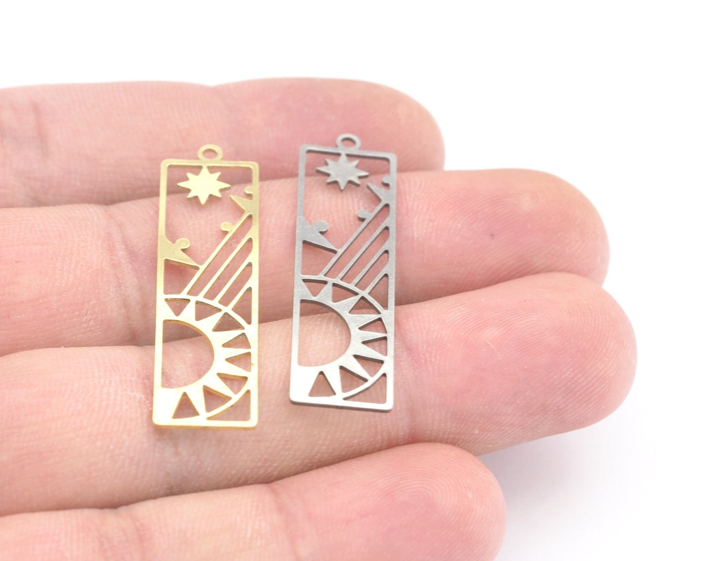 Moon Sun Charms North Star Pendant Raw Brass, Stainless Steel 11x41mm 0.5 mm 1 hole Findings 3613