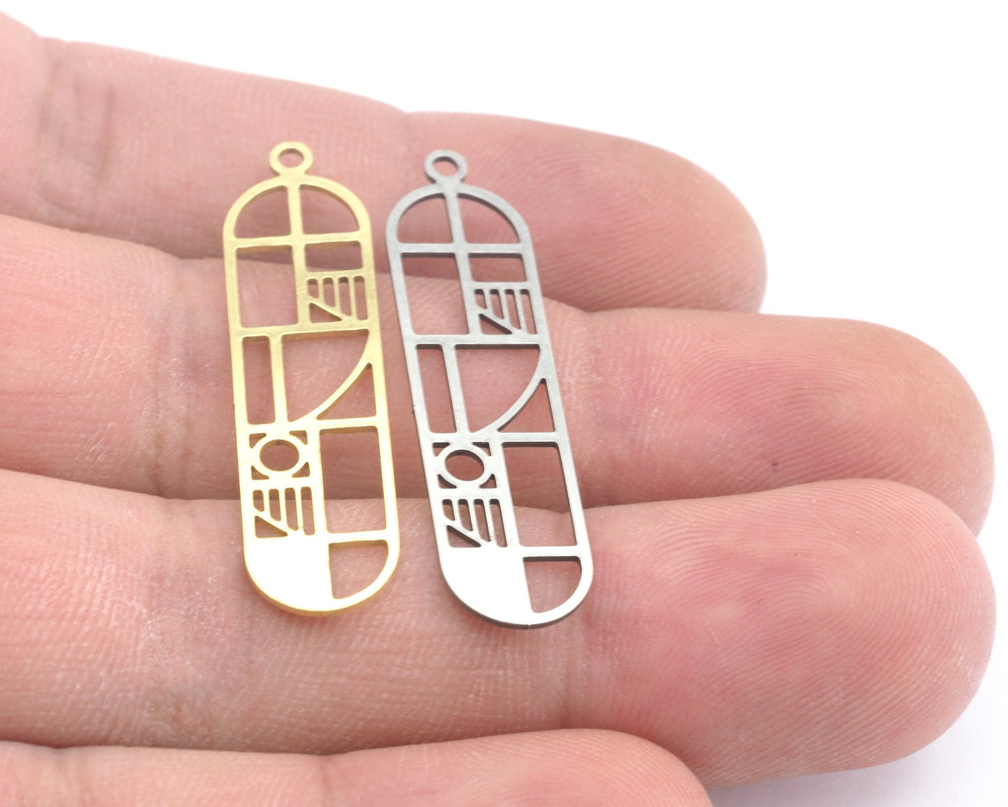 Geometric Pendant Raw Brass, Stainless Steel 10x40mm 0.5 mm 1 hole Findings 3613