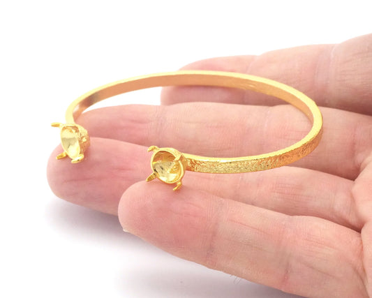 Textured cuff bezel blank base cone bracelet Shiny gold plated brass (60mm inner size - Adjustable ) OZ4404