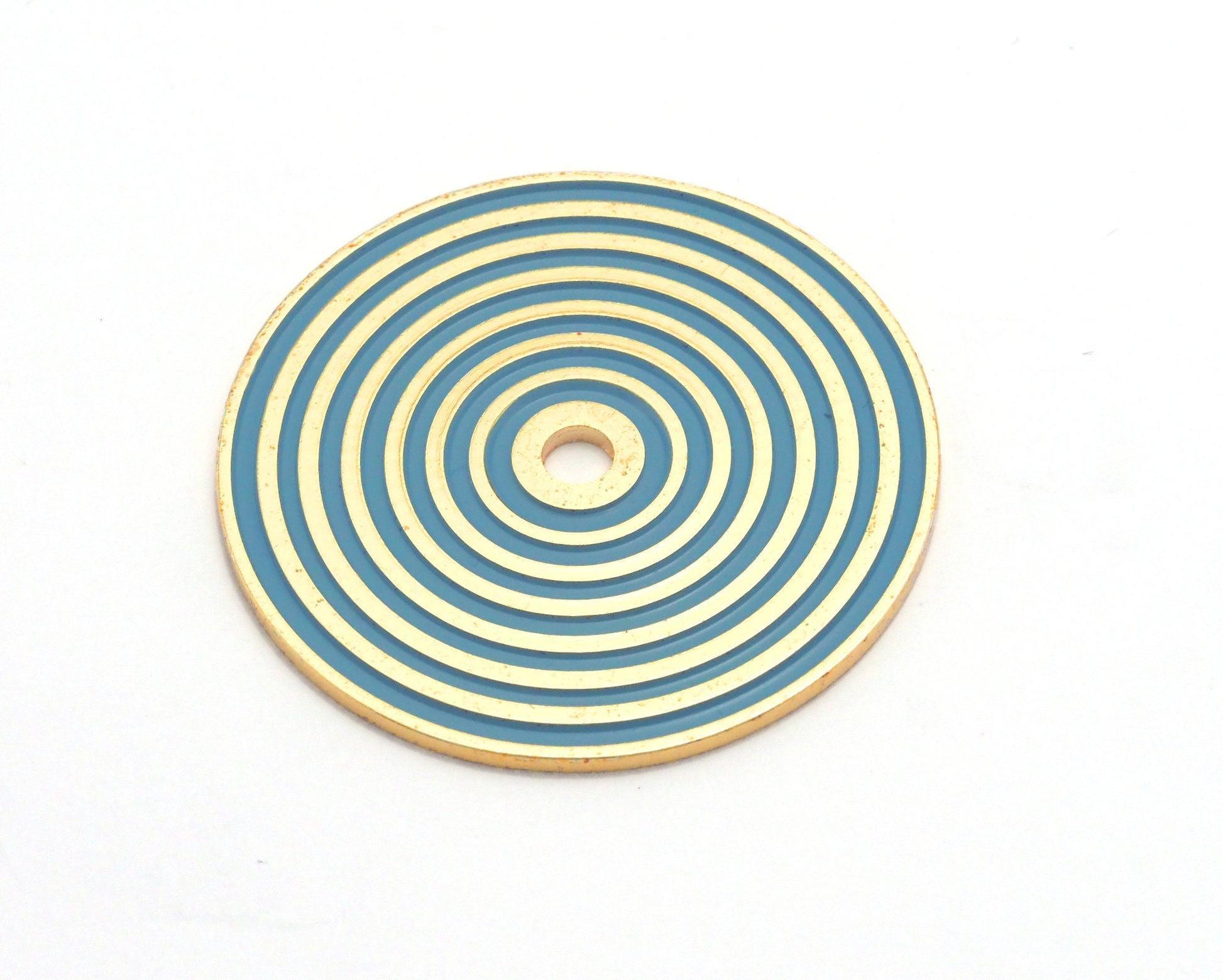 Circle round stripe carved 40mm (4mm middle hole) Blue painted gold plated brass pendant earring necklace 2108