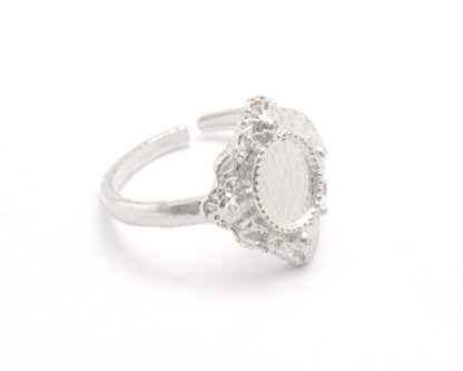 Oval Adjustable Ring Base Bezel setting blank Shiny silver plated brass (7- 9US inner size - Adjustable ) OZ2633