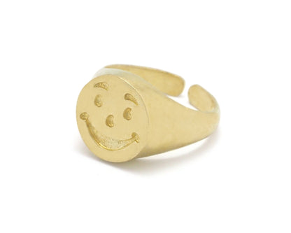 Smile Face Ring Adjustable Raw brass (7 - 9US inner size) 4395