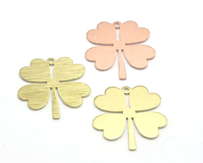 4 leaf clover charms Raw Brass -Raw Copper - Brass Brushed 36x32.5mm 4434-452