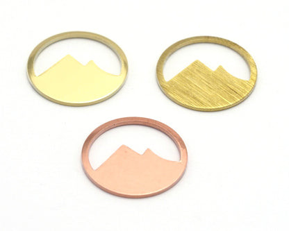 Landscape mountain charms 18mm Raw Copper - Brass - Brushed Brass findings 4437