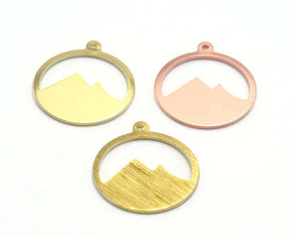 Landscape mountain charms 20x18mm Raw Copper - Brass - Brushed Brass findings 4438