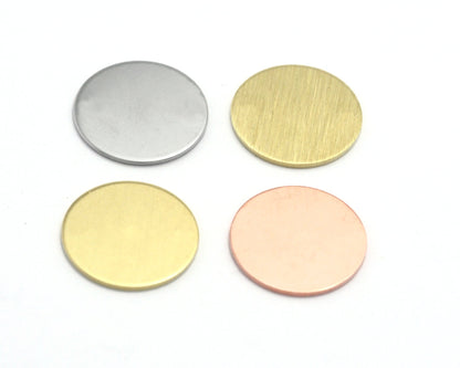 Round 16mm Tag Stamping Blank Raw Brass - Brushed Brass - Copper - Stainless Steel 0.8 mm no hole Findings 4439