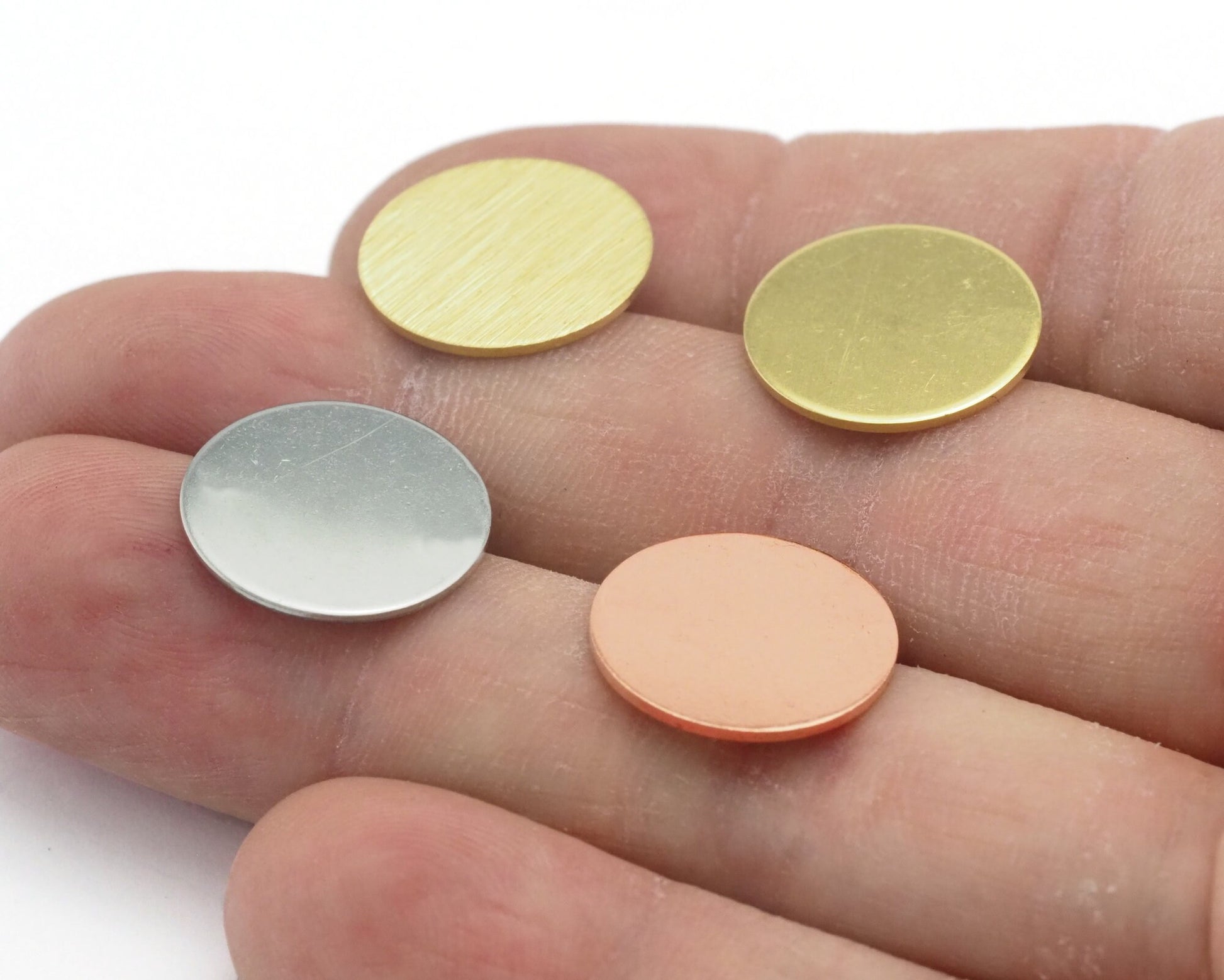 Round 18mm Tag Stamping Blank Raw, Brushed Brass, Copper, Stainless Steel 0.8 mm no hole Findings 4441
