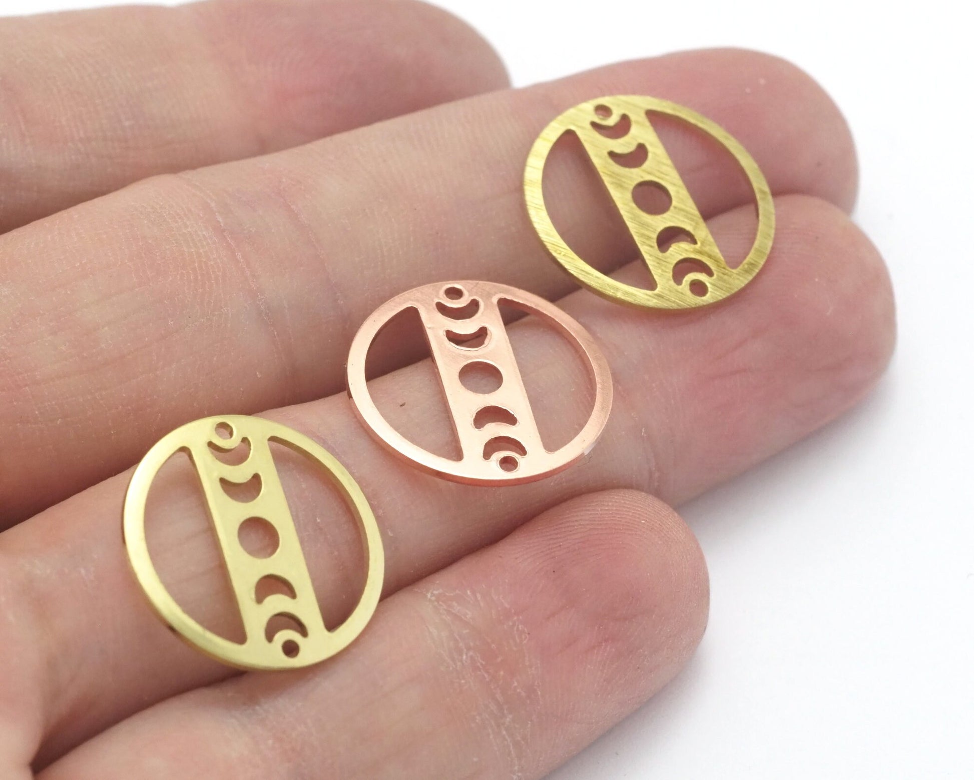 Round Moon 22mm (States of the moon) Copper - raw brass - brushed brass 2 holes connector charms findings 4471