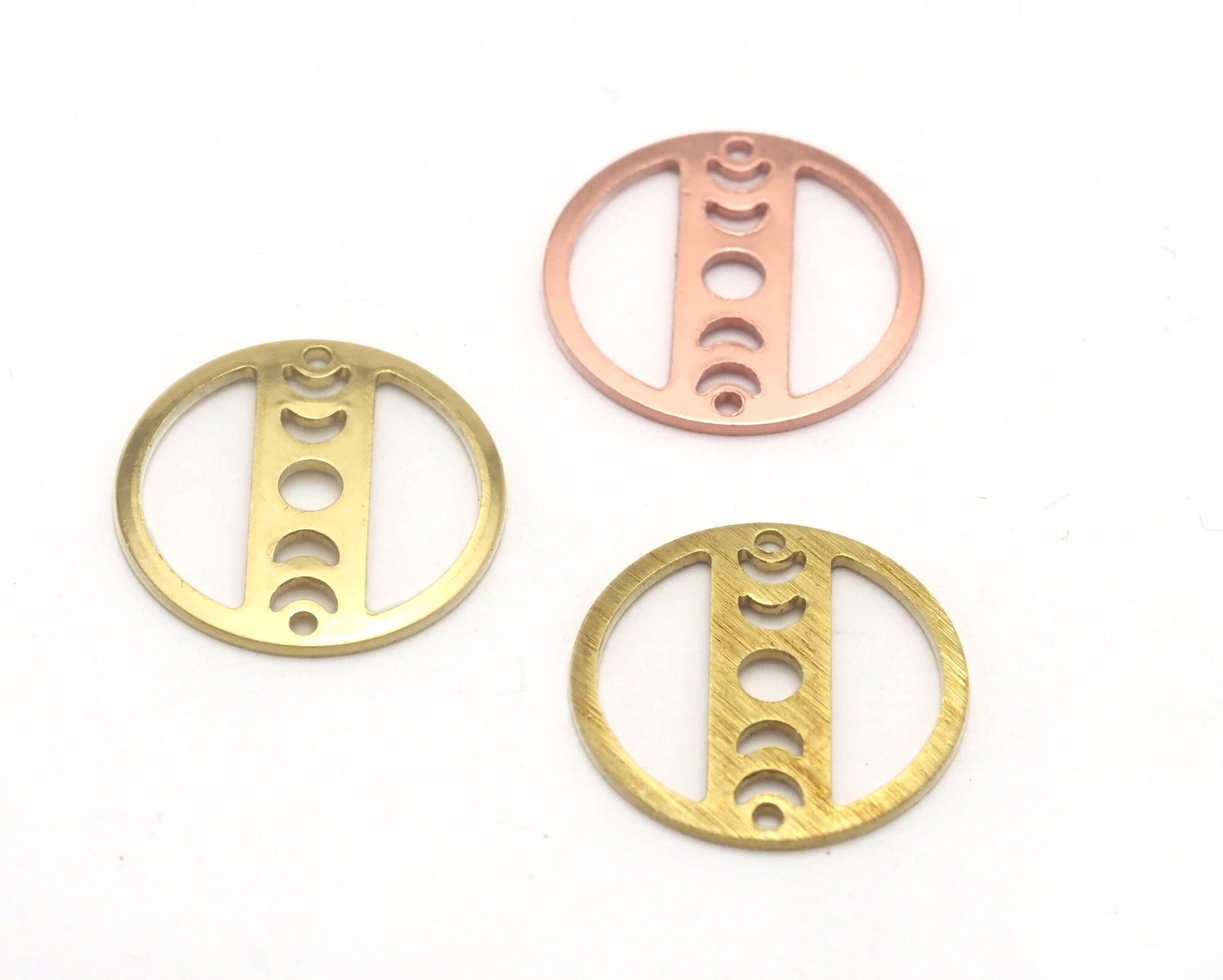 Round Moon 22mm (States of the moon) Copper - raw brass - brushed brass 2 holes connector charms findings 4471