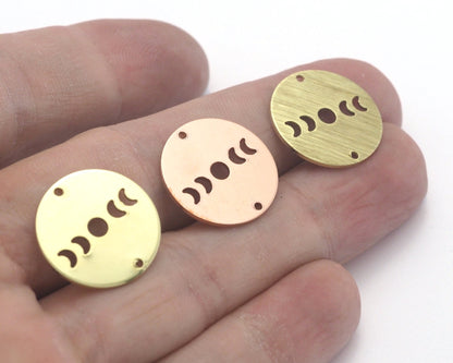 Round Moon (States of the moon) Copper - raw brass - brushed brass 18mm 2 holes connector charms findings 4447