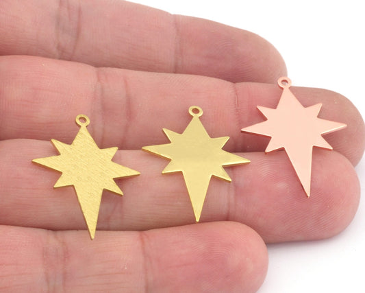 North Star 27x22mm Copper - raw brass - brushed brass one holes charms findings 4551-125