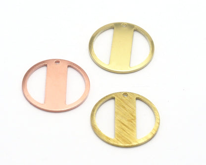 Round Moon 22mm Copper - raw brass - brushed brass 1 holes connector charms findings 4475