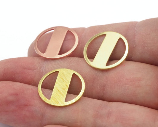 Round Moon 18mm Copper - raw brass - brushed brass no holes connector charms findings 4453