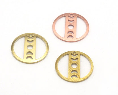 Round Moon 18mm (States of the moon) Copper - raw brass - brushed brass 1 holes connector charms findings 4454