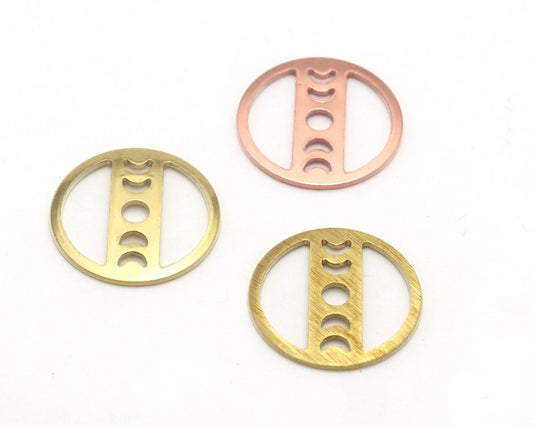 Round Moon 22mm (States of the moon) Copper - raw brass - brushed brass no holes connector charms findings 4473