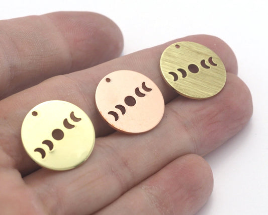 Round Moon 18mm (States of the moon) Copper - raw brass - brushed brass 1 holes connector charms findings 4456