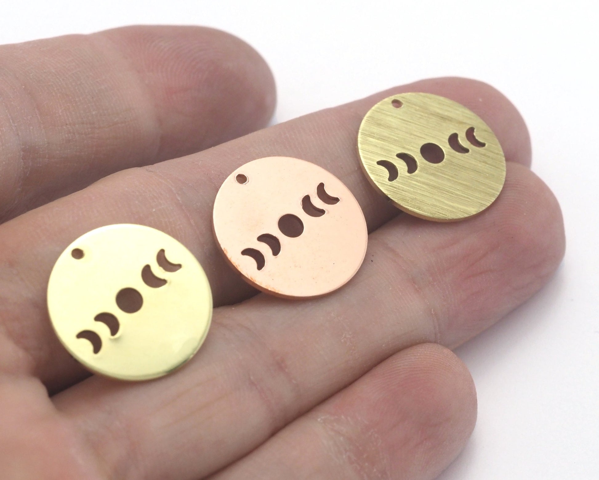 Round Moon 22mm (States of the moon) Copper - raw brass - brushed brass 1 holes connector charms findings 4470